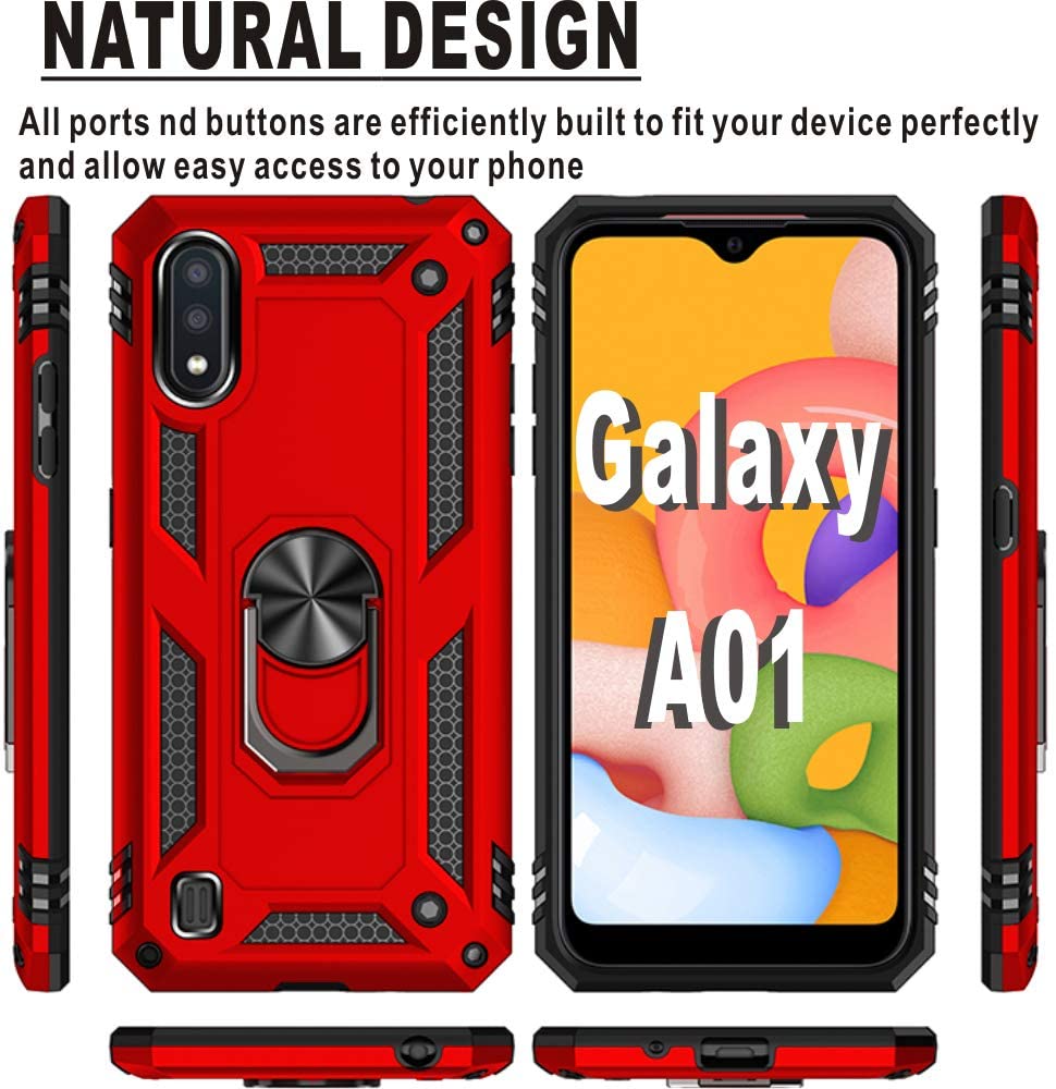 Protectores para celular  para Samsung  A01 Funda reforzada con anillo v2 Rojo